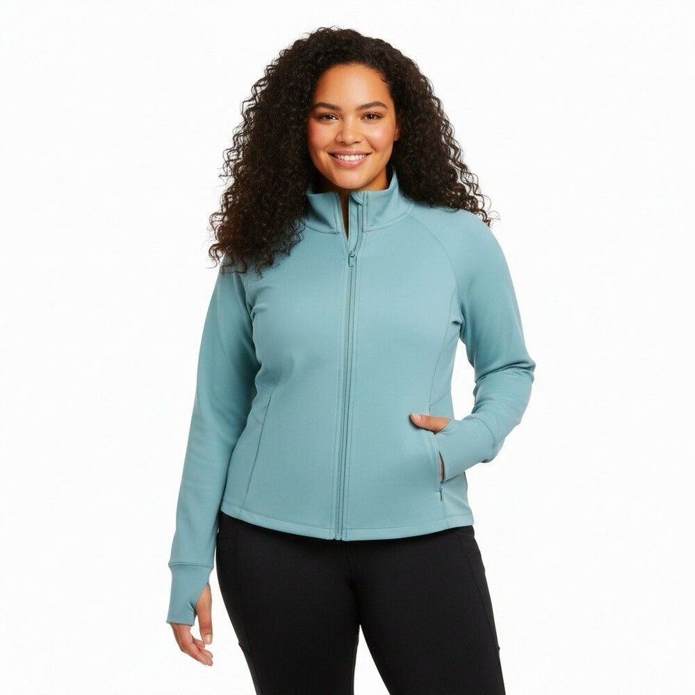 Jockey Women's Tulip Hem Yoga Jacket Mock Neck Full Zip XXL (18) Blue Arctic